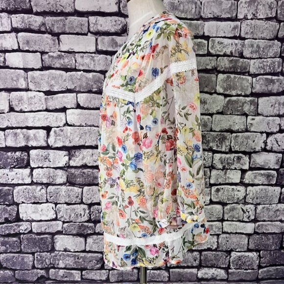 CJ Banks Multicolored Floral 3/4 Sleeve Blouse Size 1X - Picture 4 of 9